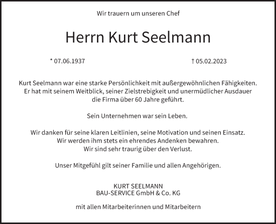 Anzeige von Kurt Seelmann von MGO