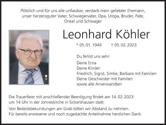 Anzeige von Leonhard Köhler von MGO