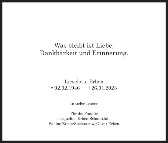 Anzeige von Lieselotte Erben von MGO