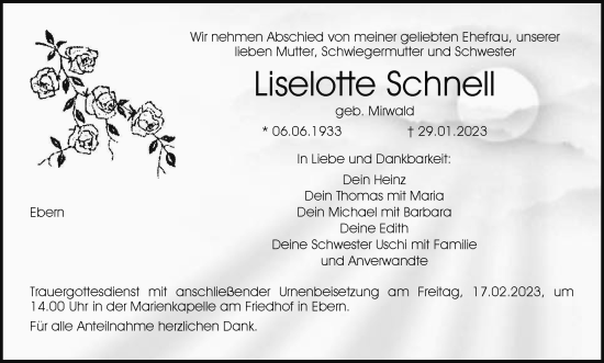 Anzeige von Liselotte Schnell von MGO