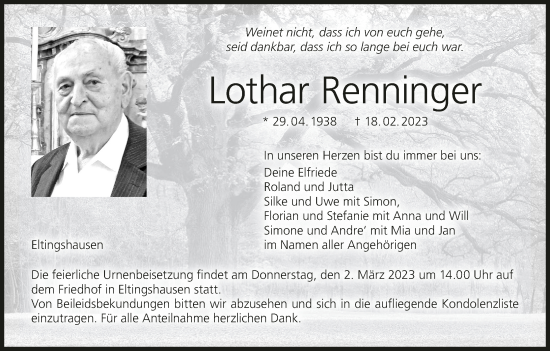 Anzeige von Lothar Renninger von MGO