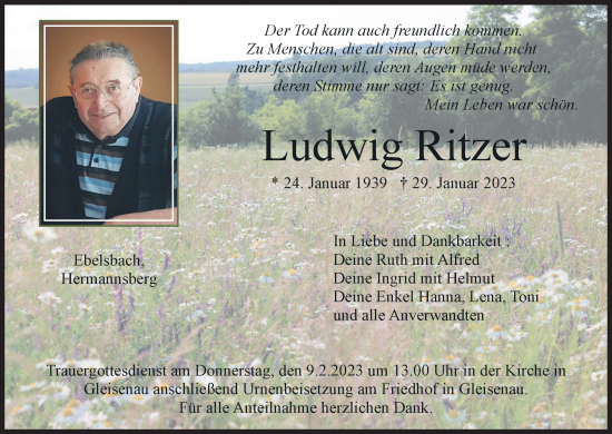 Anzeige von Ludwig Ritzer von MGO