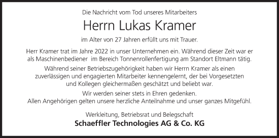Anzeige von Lukas Kramer von MGO