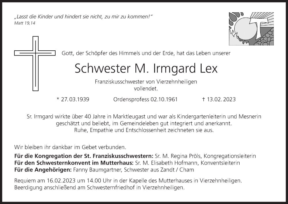 Traueranzeige für M. Irmgard Lex vom 15.02.2023 aus MGO