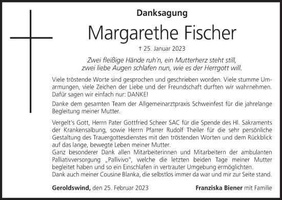 Anzeige von Margarethe Fischer von MGO