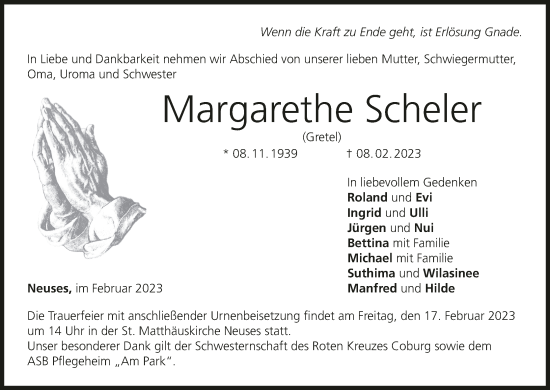 Anzeige von Margarethe Scheler von MGO