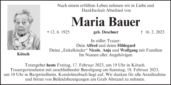 Anzeige von Maria Bauer von MGO