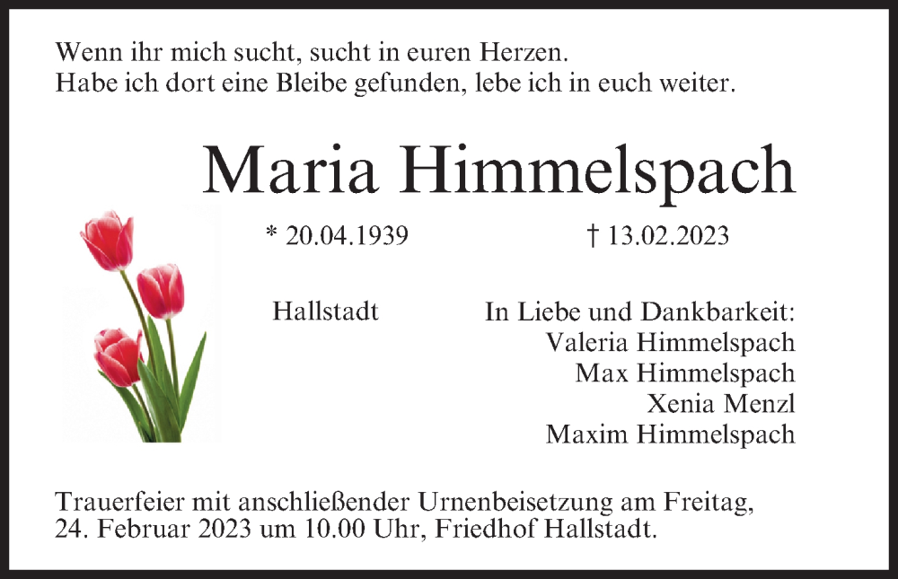  Traueranzeige für Maria Himmelspach vom 18.02.2023 aus MGO