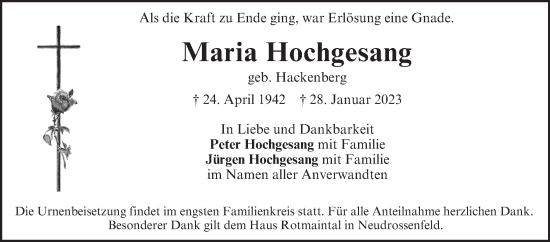 Anzeige von Maria Hochgesang von MGO