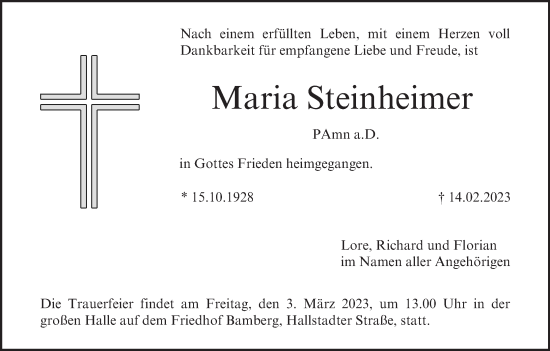 Anzeige von Maria Steinheimer von MGO