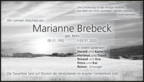 Anzeige von Marianne Brebeck von MGO