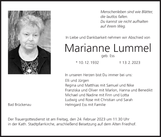 Anzeige von Marianne Lummel von MGO