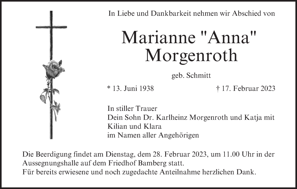  Traueranzeige für Marianne Morgenroth vom 25.02.2023 aus MGO