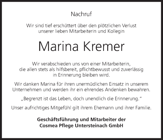 Anzeige von Marina Kremer von MGO