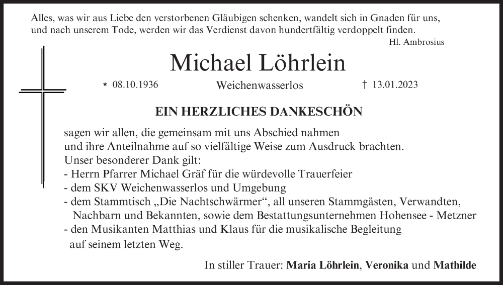  Traueranzeige für Michael Löhrlein vom 11.02.2023 aus MGO