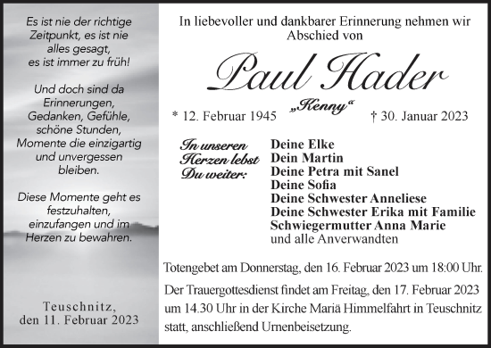 Anzeige von Paul Hader von MGO