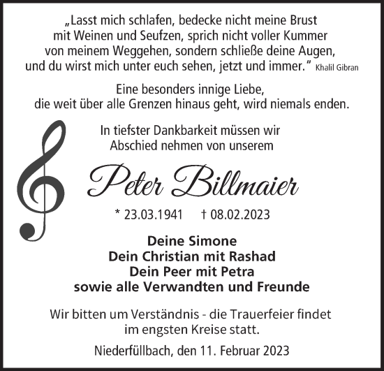Anzeige von Peter Billmaier von MGO