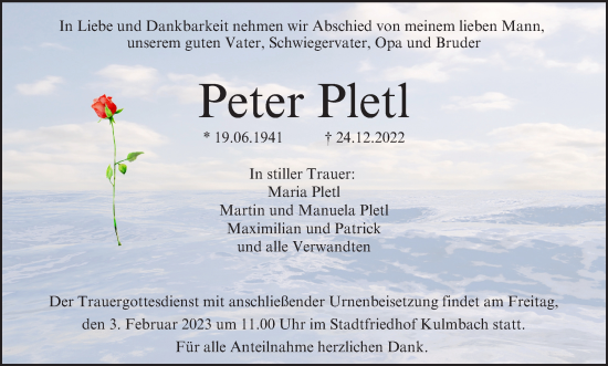 Anzeige von Peter Pletl von MGO