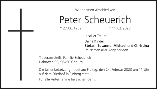 Anzeige von Peter Scheuerich von MGO