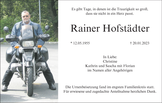 Anzeige von Rainer Hofstädter von MGO