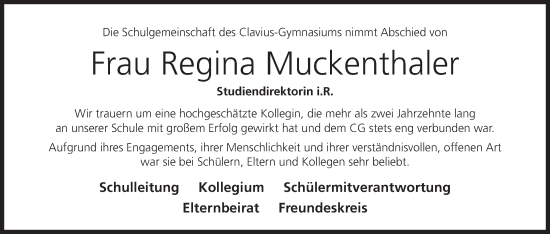 Anzeige von Regina Muckenthaler von MGO