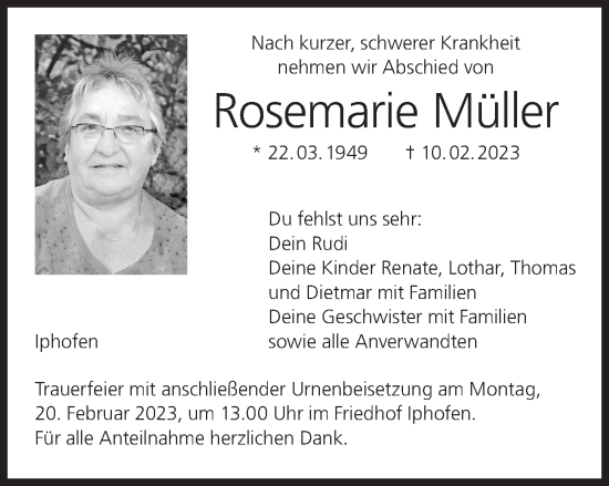Anzeige von Rosemarie Müller von MGO