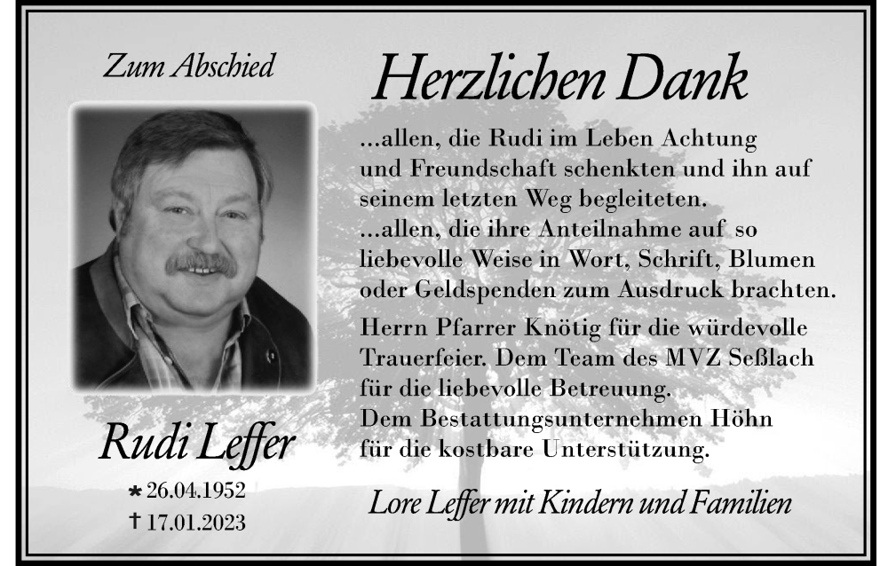  Traueranzeige für Rudi Leffer vom 18.02.2023 aus MGO