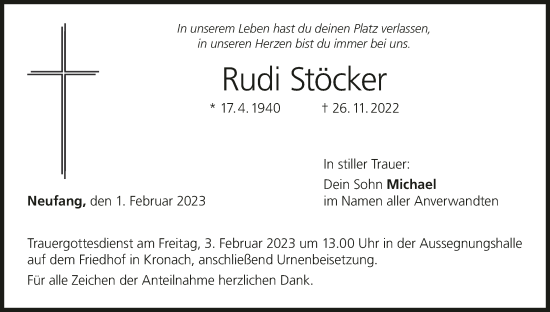 Anzeige von Rudi Stöcker von MGO