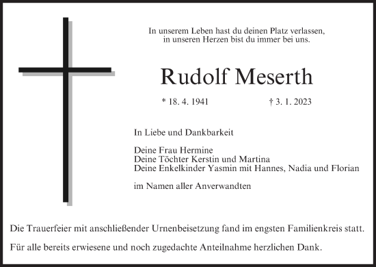 Anzeige von Rudolf Meserth von MGO
