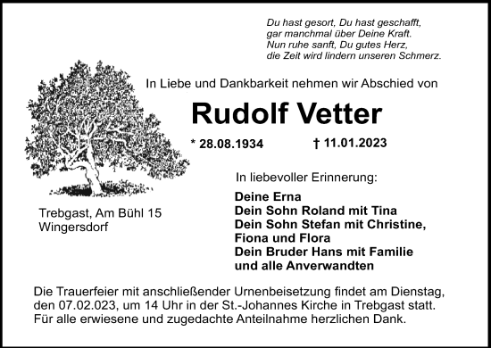 Anzeige von Rudolf Vetter von MGO