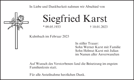 Anzeige von Siegfried Karst von MGO