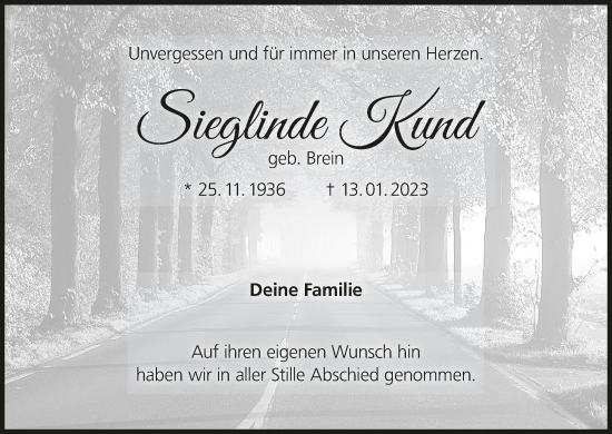 Anzeige von Sieglinde Kund von MGO