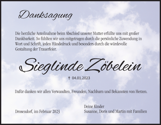 Anzeige von Sieglinde Zöbelein von MGO