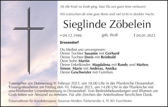 Anzeige von Sieglinde Zöbelein von MGO