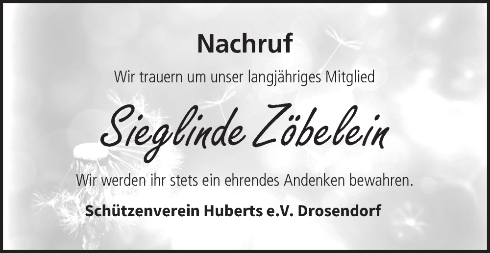  Traueranzeige für Sieglinde Zöbelein vom 10.02.2023 aus MGO