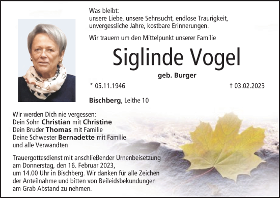 Anzeige von Siglinde Vogel von MGO