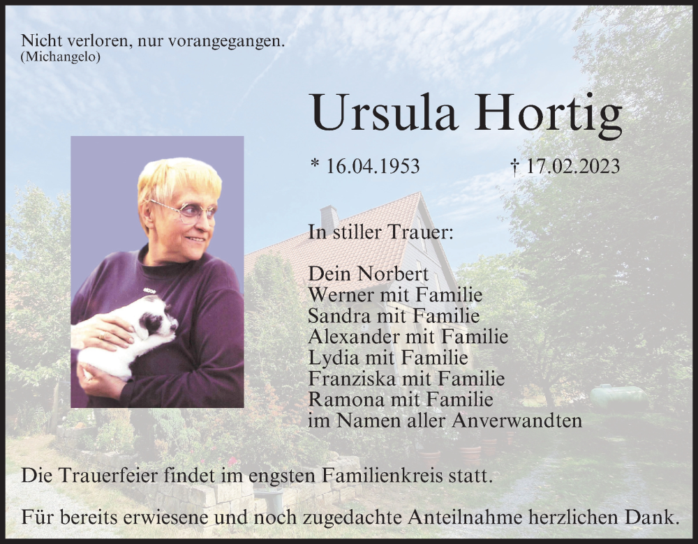  Traueranzeige für Ursula Hortig vom 21.02.2023 aus MGO
