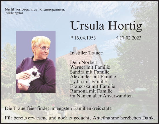 Anzeige von Ursula Hortig von MGO
