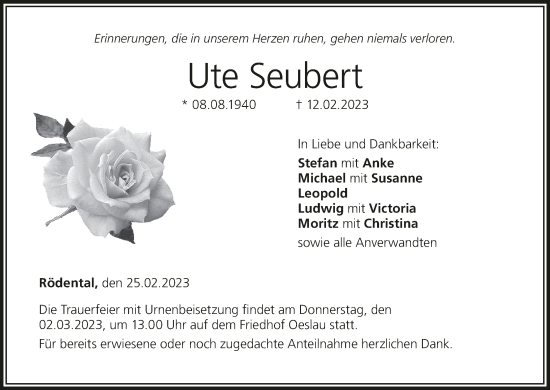 Anzeige von Ute Seubert von MGO