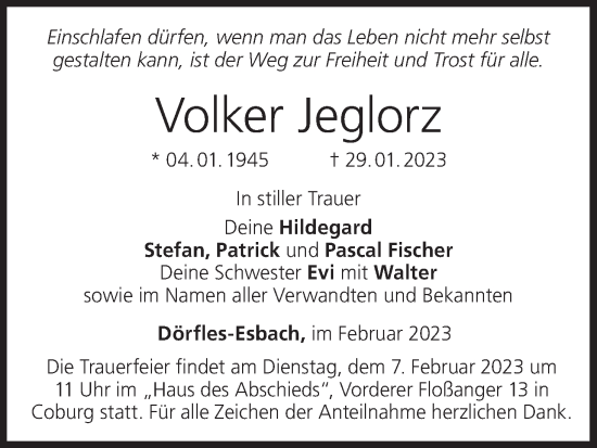 Anzeige von Volker Jeglorz von MGO