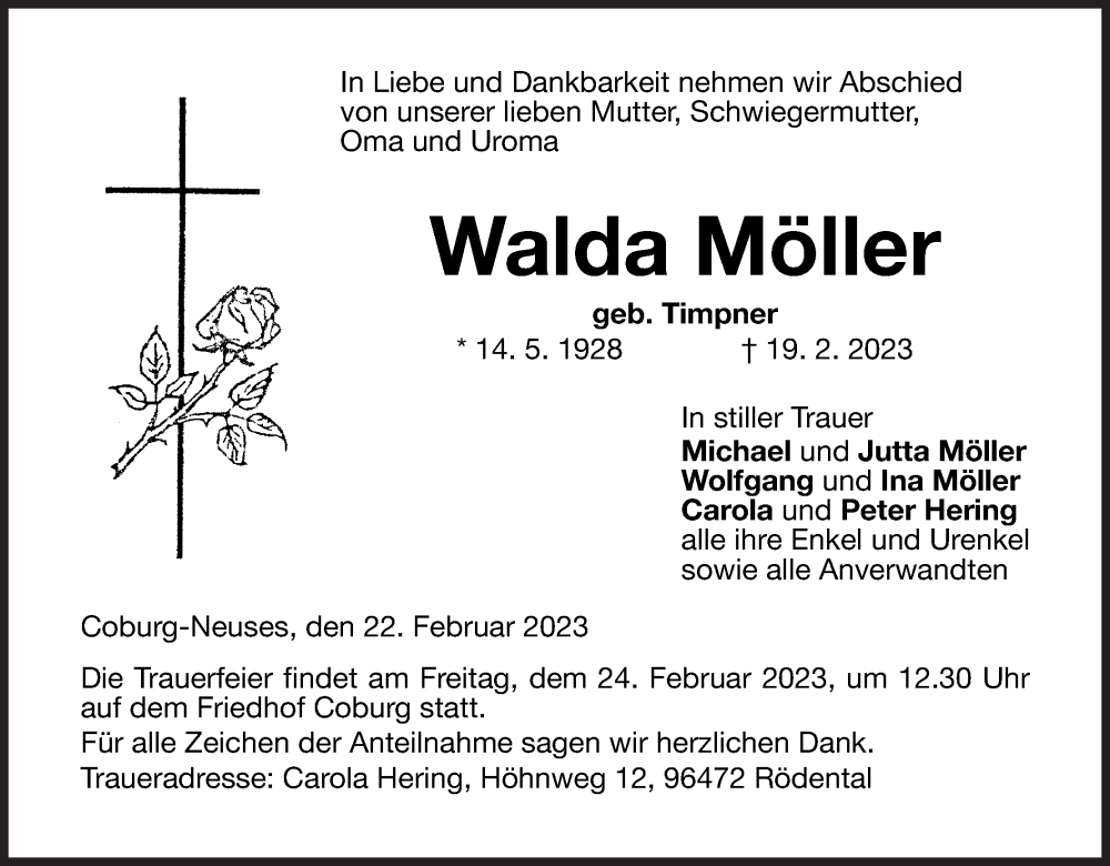  Traueranzeige für Walda Möller vom 22.02.2023 aus MGO