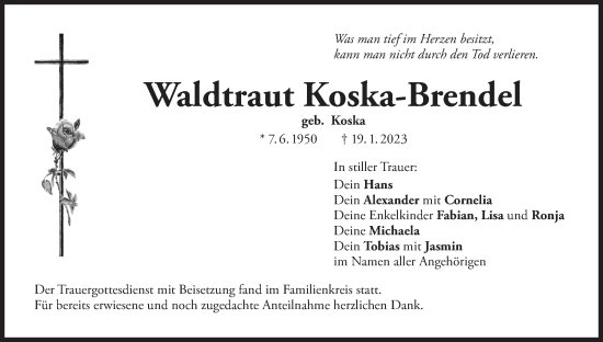 Anzeige von Waldtraut Koska-Brendel von MGO