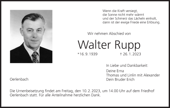Anzeige von Walter Rupp von MGO