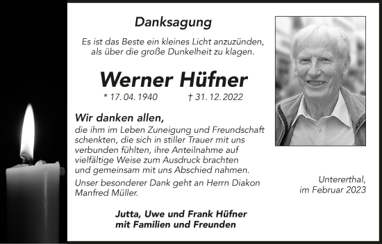 Anzeige von Werner Hüfner von MGO