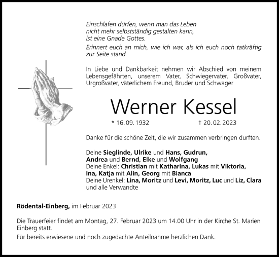 Anzeige von Werner Kessel von MGO