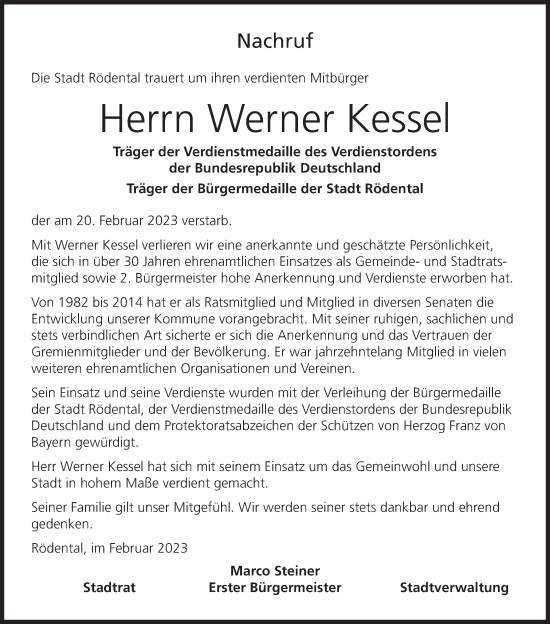 Anzeige von Werner Kessel von MGO