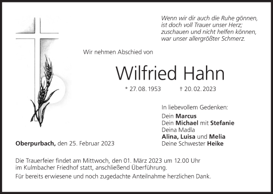 Anzeige von Wilfried Hahn von MGO
