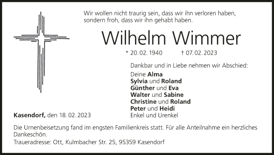 Anzeige von Wilhelm Wimmer von MGO