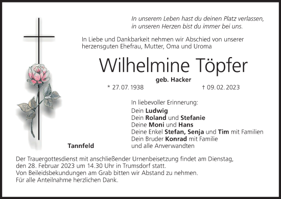 Anzeige von Wilhelmine Töpfer von MGO