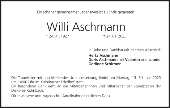 Anzeige von Willi Aschmann von MGO
